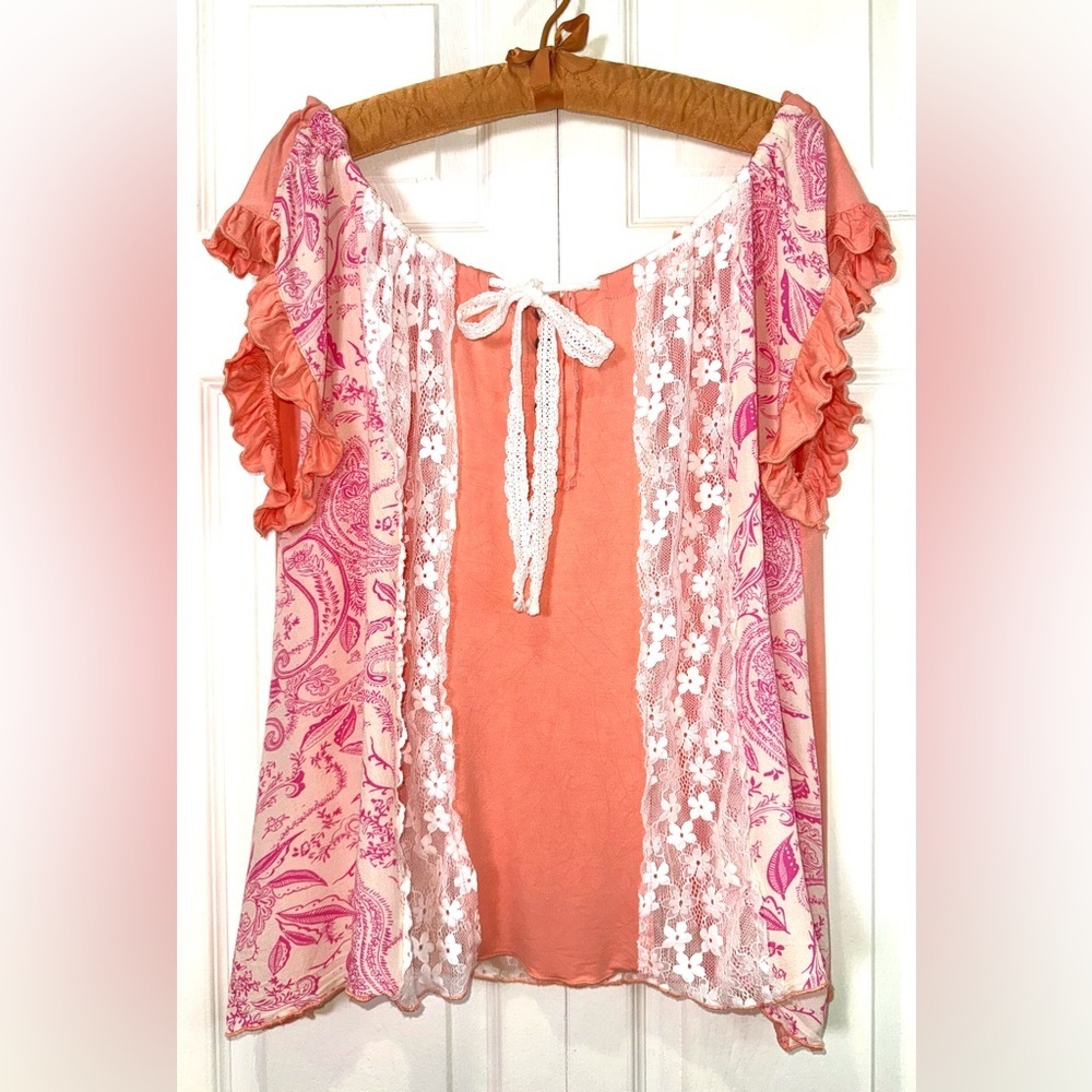 POL Off/On Shoulder Lace & Paisley Boho Top – Size Small – NWOT